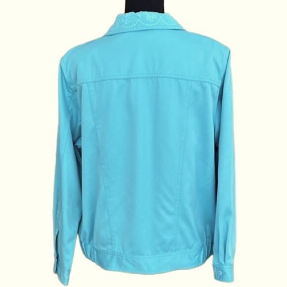 Alfred Dunner Wish You Were Here blue embroidered jacket, style 45230 size 12P - Picture 3 of 8